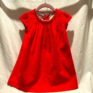 Boden Girls, brushed corduroy dress with floral lining and button back closure